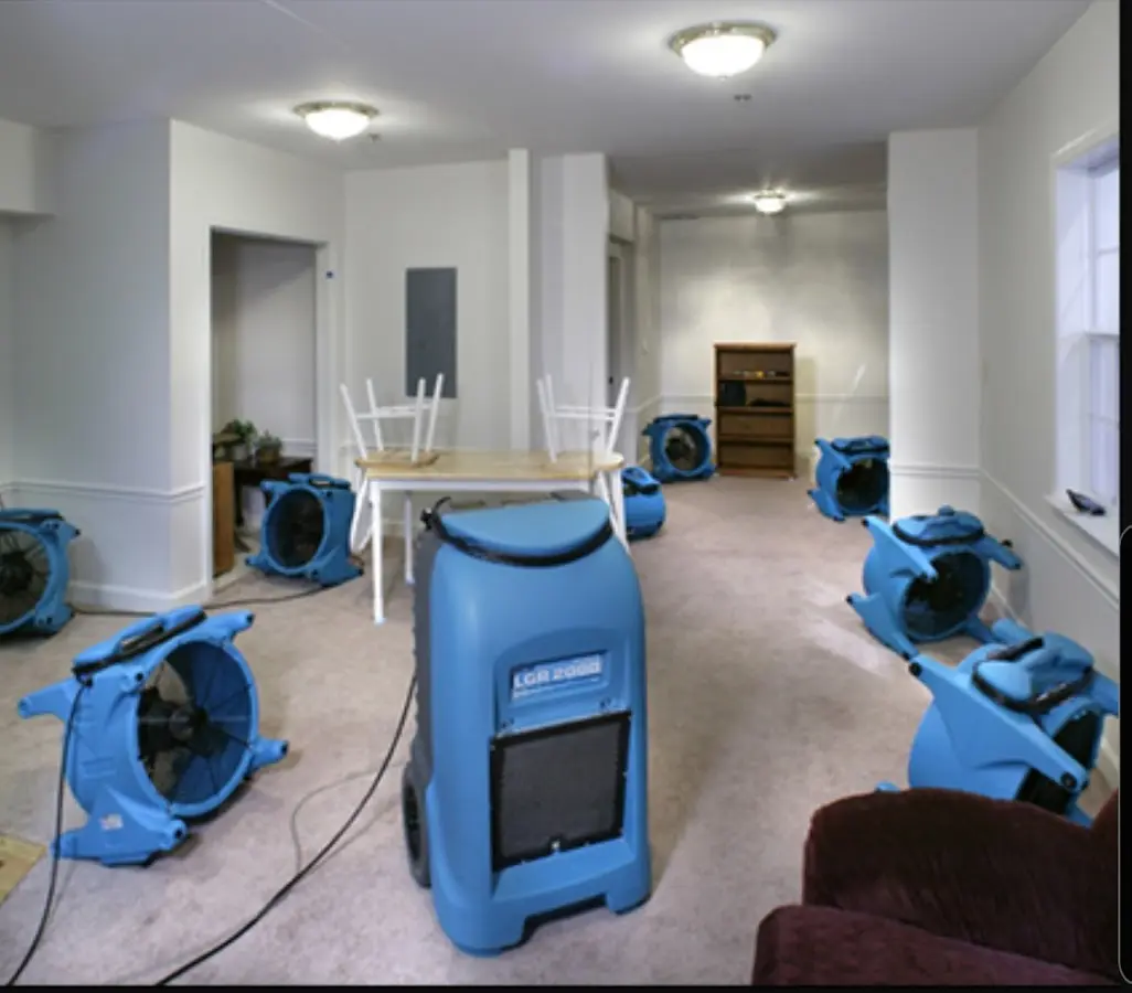 Air movers and dehumidifier setup for Water Damage Restoration in Mansfield